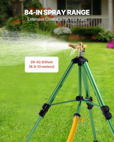 VEVOR Impact Sprinkler on Tripod Base, Heavy Duty Tripod Sprinklers with Brass Head & 3/4" Connector, 360 Degree Large Area Coverage Irrigation Sprinkler, Adjustable Heights for Yard Green - Image 2