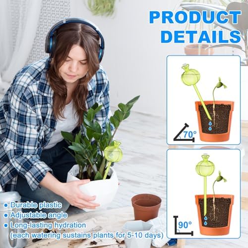 M METERXITY 2-Pack Plant Watering Globes, 9.8 Inch Plastic Self Watering Planter Insert with 2 Stoppers for Indoor/Outdoor Plants, Self Water Devices [Green/Transparent] - Image 4