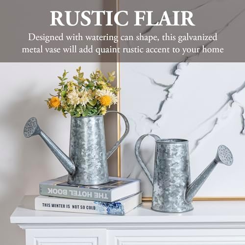 MyGift 5 Inch Small Rustic Galvanized Metal Decorative Vases in Vintage Style Watering Can Design for Dried Flowers and Artificial Plants, Set of 2 - Handcrafted in India (Pack of 2) - Image 2