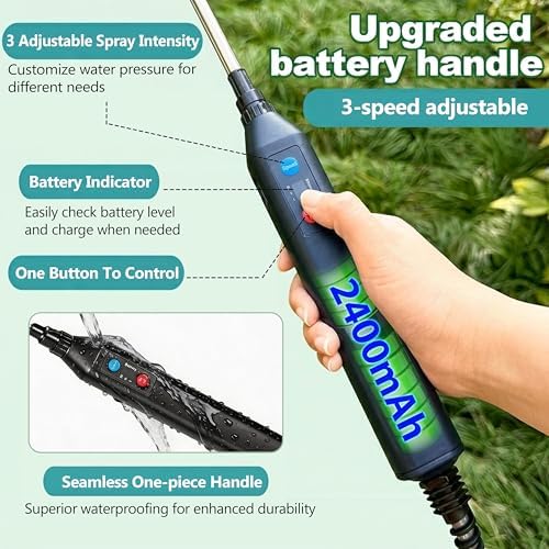 Battery Powered Sprayer Wand,23.6" Electric Sprayer Telescopic Wand with 3 Adjustable Spray Forces Portable Garden Sprayer with 16.4ft Hose 3 Water Hose Nozzle for Lawn and Garden Plant Watering - Image 3