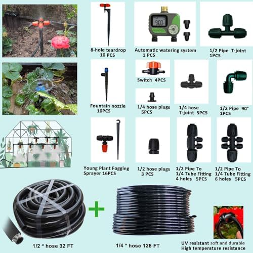Drip Irrigation System for Garden with Water Timer Main ID 1/2inch 32Ft and 1/4inch 131Ft Water Hose, 2-Zone Automatic Watering System Sufficient Water Irrigation Dripper Waterflow Evenly Easy DIY - Image 2