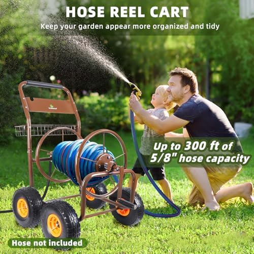 WERMAH Upgrade Hose Reel Cart, Garden Hose Cart 4 Wheels, Holds 300ft 5/8" - Image 2