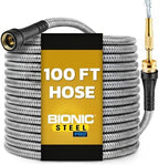 Bionic Steel PRO 100 Ft Garden Hose with Nozzle, Premium 304 Stainless Steel Metal Water Hose 100Ft Flexible Hose, Rust Proof, Lightweight, Heavy Duty, Crush Resistant Fittings, 500 PSI, 2025 Model by BionicSteelGardenHoses