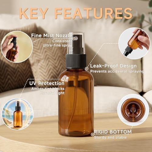 2 oz Amber Small Spray Bottle, Empty Spray Bottles plastic spray bottles Fine Mist Spray for Hair, Travel, Plants, Cleaning Solutions and Skin Care (48) - Image 3