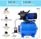 Shallow Well Pump 1.6 H P Water Pump with Pressure Tank 1000 GPH Irrigation Pump Stainless Steel Shallow Well Jet Pump 110V Water Pressure Booster Pump for Home (Blue) - Image 2