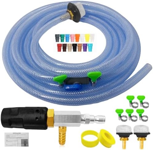Adjustable Long Range Downstream Injection Nozzle Kit 4-4.5 GPM, Pressure Washer Spray Nozzle, Spray Nozzle Pressure Washer with 1/4" Quick Connect/15FT Hose/Shut-off Valve/Filter.2500 to 4000 PSI. by Unknown