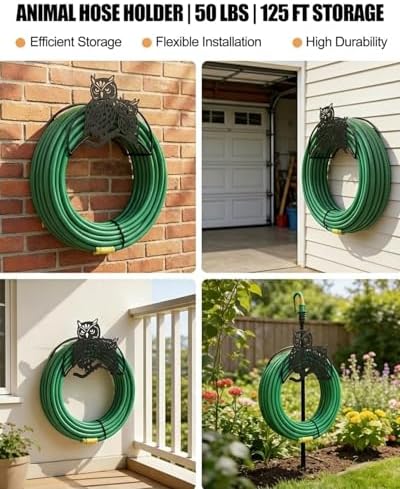 Owls Bird Hose Holder Metal Wall Mount HeavyDuty 125'5/8"Garden Hose Hanger - Image 4