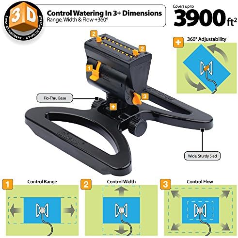 Melnor 65003-AMZ Mini Oscillating Sprinkler with Product Adapter Watering Set, On Base, Black, Yellow - Image 3