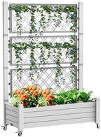 Vixzen 64" Tall Raised Garden Bed,Outdoor Large Resin Planter Box with Trellis and Drain Plug for Climbing Plants,Easy to Assemble,Water Monitor,Mobility(Ashen, 43.43"×18.27"×64.29") by Vixzen
