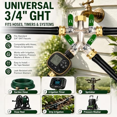 4 Way Garden Hose Splitter, 3/4” GHT Heavy Duty Brass - Image 4