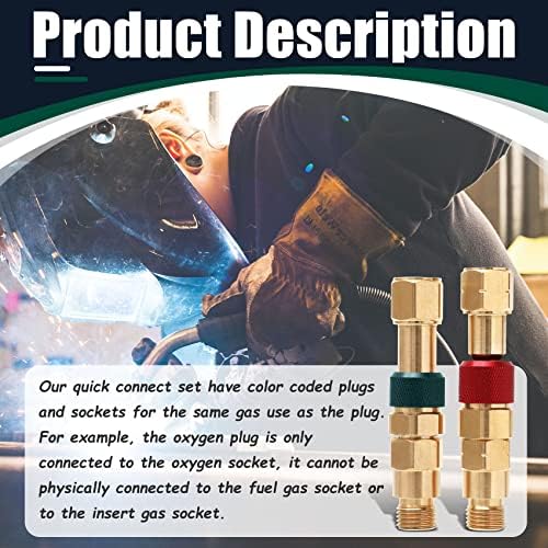QDB10 Torch to Hose Quick Connect Kit, Precision Brass with Check Valves, 9/16" B Thread, Red Fuel/Green Oxygen Color Coded Couplers, 29PSI Fuel & 145PSI Oxygen Rated for Welding Cutting Torch Hoses - Image 2