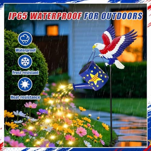 NBQQ Solar Watering Can Light Blue Metal Patriotic Eagle 4th of July Decor - Image 4