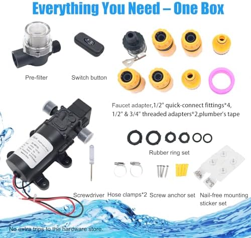 DC 12V Diaphragm Pump, Self-Priming Water Pump with Deluxe Hose Quick Connect Kit, 1.2 GMP, 87 PSI, Suitable for Garden Irrigation, RV, Camper, Shower, and Marine Boat - Image 3