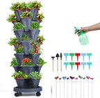 GameXcel Vertical Planter Tower - 7 Tier Stackable Garden Planters with Wheels and Garden Tool Set Plant Pots for Strawberry Herb Flower and Vegetable Indoor Outdoor Use Dark Gray by GameXcel