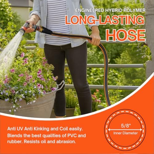 50FT x 5/8'' Flexible Garden Hose, No-Kink Rubber Water Hose, W.P. 200 PSI - Image 2