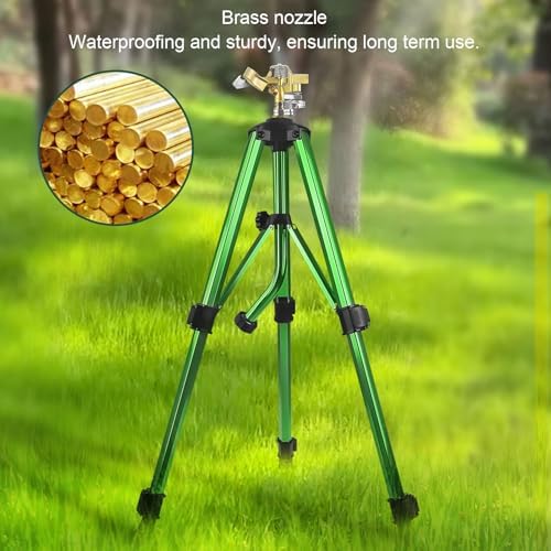 Luocute Heavy Duty Brass Nozzle Tripod Sprinkler, 360 Degree Large Area Coverage, Compatible with Most 3/4 Inch Garden Hoses, Adjustable Height 16-37in, Waters Up to 35ft - Image 3