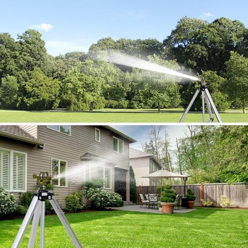 Impact Sprinkler Head on Tripod Base, Heavy Duty Lawn Sprinklers, 360 Degree Large Area Irrigation, Metal Sprinkler Nozzle with Solid Alloy Metal Extension Legs (36in) - Image 4