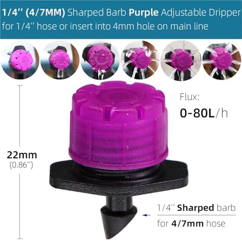 Drip Irrigation Emitters 500pcs Adjustable 8-Holes Drippers Irrigation Spinkler Nozzle Balcony Greenhouse Watering Emitters(H-Purple sharped) - Image 2