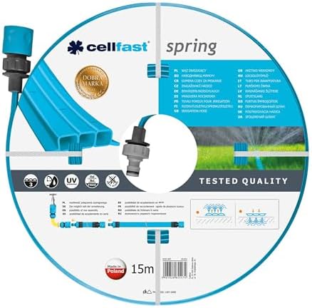 Cellfast 19-022N SPRING Irrigation Hose 3 Channel Complete with Nozzles, Uniform Hydration, UV Resistant, 1/2" 15m by Cellfast