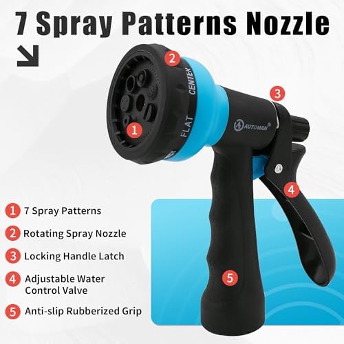 AUTOMAN Recoil Garden Hose 50 ft, EVA Curly Water Hose with Brass Connectors, Coil Garden Water Hose,Includes 7-Pattern Function Sprayer,Retractable,Corrosion Resistant Garden Coil Hose - Image 3