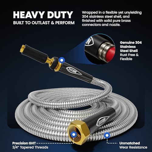 TITAN Garden Hose 50FT - 304 Stainless Steel Metal Water Hose, Flexible, Kink-Free, Lightweight, Durable, Crush Resistant Fittings, Easy to Coil, 500 PSI - Image 6