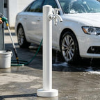 Outdoor Stainless Steel Garden Water Column, Freestanding Hose Stand with Double Faucet and Spray Gun, White Yard Hydrant for Gas Station, Car Washing(C,Height: 60cm/23.6in) by Lonmrrton