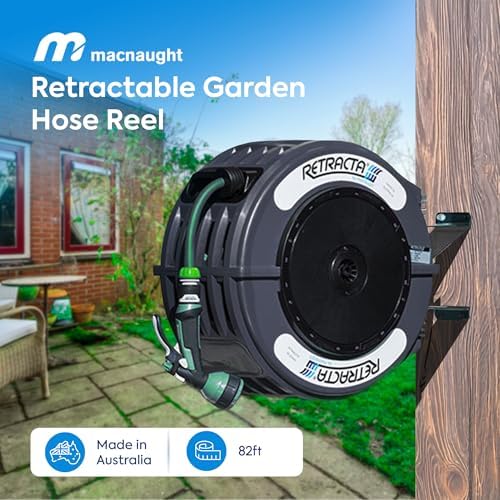 Macnaught Retractable Garden Hose Reel, 82 Ft Water Hose Reel Heavy Duty Retractable Hose with Metal 180° Swivel Rotation Bracket for Wall Mount - Gray - Image 3