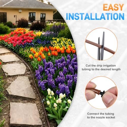 492FT 1/4" Drip Irrigation Tubing with 6" Emitter Spacing, Hydroponics Dripline Hose with Built-in 0.5 GPH Dripper Drip Irrigation Systems for Gardens Greenhouse Bed Flower Watering, Brown - Image 6