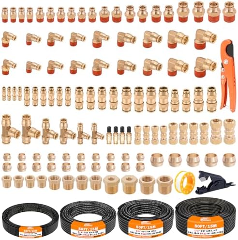 CheeMuii 124PCS Brass DOT Air Line Fittings with 4 Roll 50FT DOT Air Lines by CheeMuii
