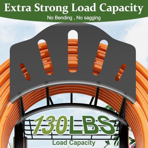 Heavy Duty Garden Hose Holder, Metal Water Hose Reel with Storage Basket & Hooks for Outside - Image 3