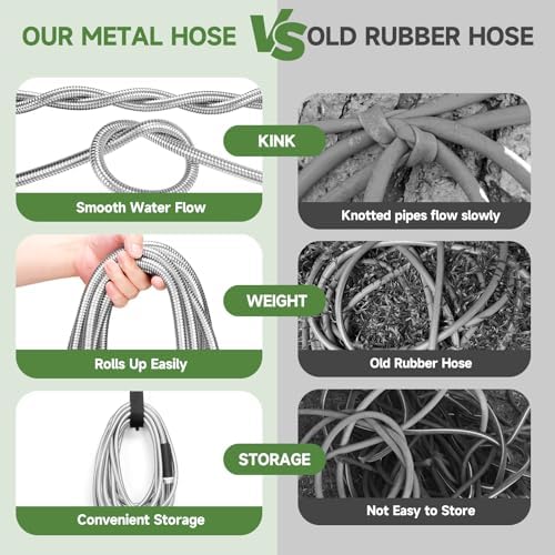 YXT&BEYOND 50 FT Garden Hose - 304 Stainless Steel Lightweight Water Hose w/ 10-Pattern Spray Nozzle - 360° Swivel Fittings, Flexible Metal Garden Hose for Yard Outdoor, Leak-Proof Kink Free - Image 6