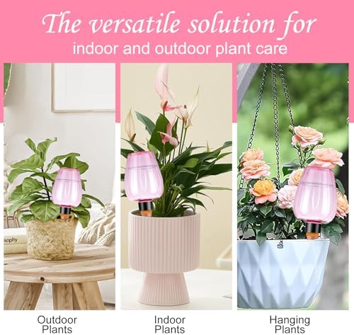 8 Pcs Plant Watering Globes Self Watering Planter Insert Plants Top Fill Water Device Plastic Water Bulbs Slow Release Terracotta for Plants, Pink - Image 6