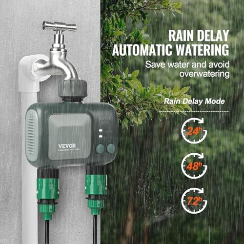 VEVOR Sprinkler Timer WiFi Water Timer, 2 Outlets, Smart Hose Faucet Water Timer with Brass Inlet, APP Remote Control via 2.4Ghz WiFi or Bluetooth, Voice Control, IPX6 for Garden, Yard Watering - Image 6