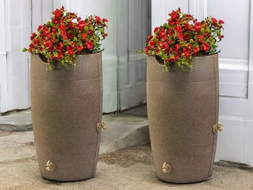 Impressions Havana Rain Barrel and Planter Top, 50 Gallon Capacity, Khaki Granite (2 Pack) - Image 2