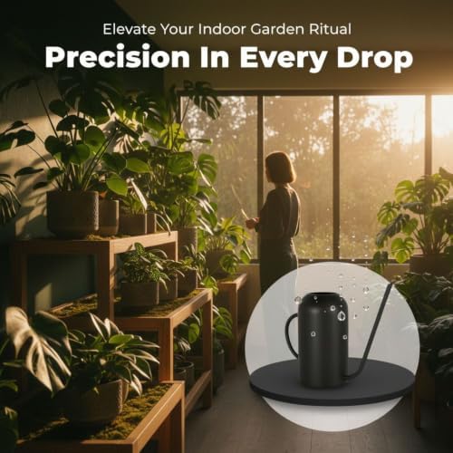 Watering Can for Indoor Plants, 50.7 fl oz (1500 ml) Stainless Steel, Vintage Metal Style, Black Matte Finish, Long Spout for Precise Water Flow, Fits Gardens and Houseplants in Daily Care - Image 5