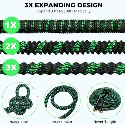 Expandable Garden Hose 100 ft with 10 Function Spray Nozzle, Flexible, Kink Free, Leak-Proof, Ultra Lightweight Retractable Stretch Water Hose 100ft for Yard, Lawn, Car Wash and Outdoor (Black Green) - Image 2