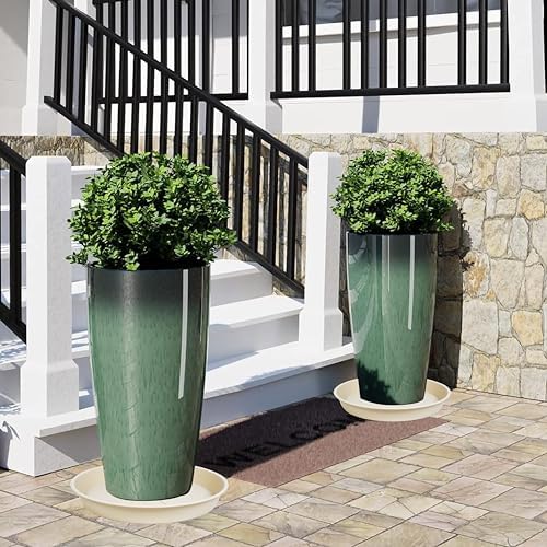 OVZILKI 2 Pack of Plant Saucer Tray 19 inch, Heavy Duty Plastic Pot Plant Drip Trays Saucers for for Indoors Outdoor, Plant Water Tray for Planters 16-19" (19", Beige) - Image 3