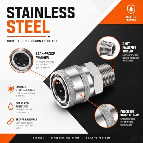 Hotop Npt 3/8 Inch Stainless Steel Male and Female Quick Connector, 6 Sets - Image 3