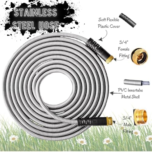Garden Hose 100 FT, Metal Stainless Steel Water Hose with 10 Function Nozzles, No Kinks, Flexible Hose, Lightweight, Puncture Proof, Heavy Duty Hose for Yard and Outdoor - Image 4