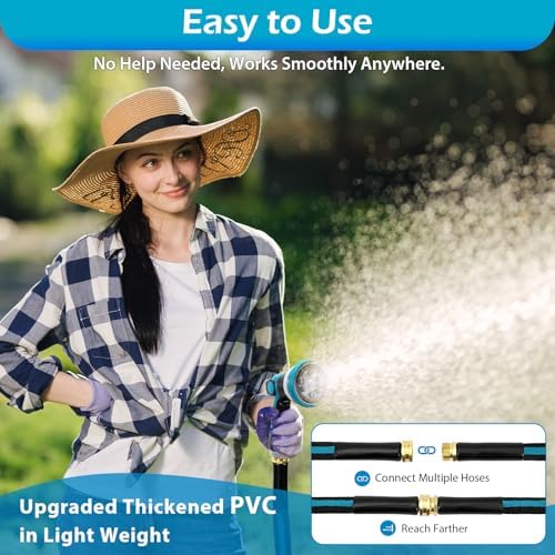75FT Non-Expandable Garden Hose, Flexible Water Hose with Spray Nozzle, Kink-Resistant, Leakproof 3/4" Brass Connectors, Lightweight & Portable Water Pipe for Yard, Lawn Outdoor - Image 4
