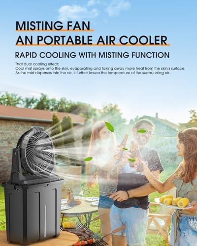 Ausic Portable Misting Fan, 9L 10-inch Outdoor Mist Fans for Outside Patios Cooling, 30000mAh Rechargeable Battery Fan with Water Box, 3 Strong Winds, 3 Spray Mister, Camping/Beach Summer Essentials - Image 2