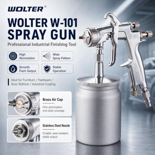 Wolter W‑101 Spray Gun, Fine & Uniform Atomization, Professional for Water‑Based Paint, Ideal for Home Renovation & DIY Painting Projects (Wolter WP-99‑S, 2.0mm, 1000ml) - Image 3