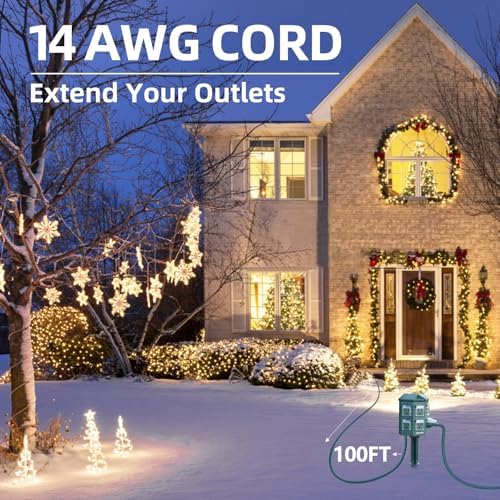 Flexora Outdoor Power Strip with 24-Hour Mechanical Timer, 100 FT Extension Cord Waterproof, 6 Grounded Outlets for Graden and Yard Decorations, ETL Listed - Image 4