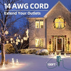 Flexora Outdoor Power Strip with 24-Hour Mechanical Timer, 100 FT Extension Cord Waterproof, 6 Grounded Outlets for Graden and Yard Decorations, ETL Listed - Image 4