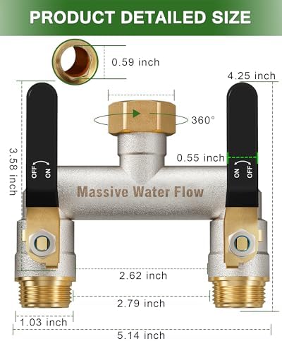 Hose Splitter 2 Way Heavy Duty, Brass Garden Hose Splitter - Image 2
