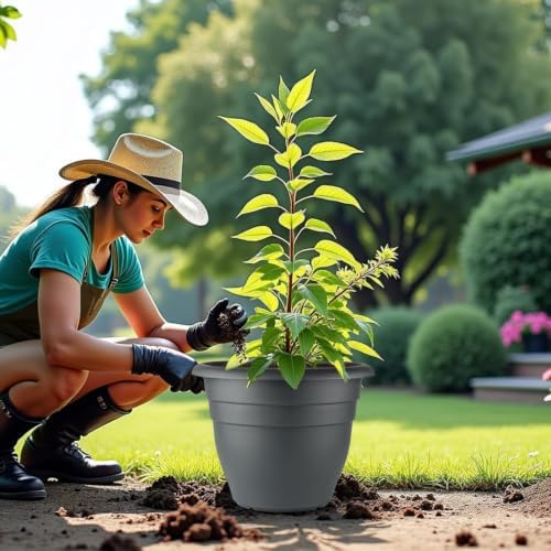 RooTrimmer 3 Pack Large 16 Inch Plastic Plant Pots for Outdoor Plants,Durable & Lightweight Flower Pots with Drainage Holes,Weather-Resistant Large Planters for Patio Garden(Gray) - Image 6