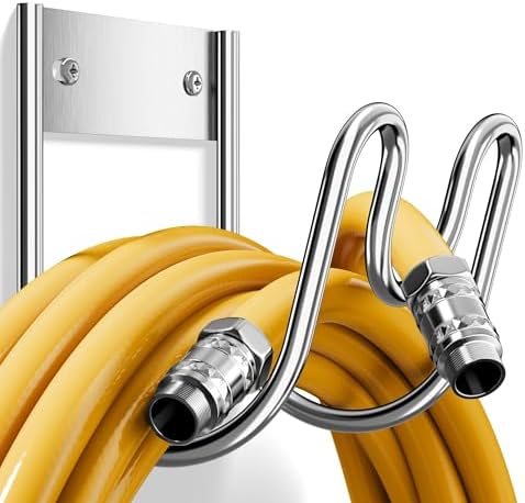 Stainless Steel Garden Hose Holder - Extra Large Heavy Duty Silver SS304 Wall Mounted Hanger for Water Hose, Extension Cords, Vacuum Lines, Anti-Rust (2 Pack) by Josmimic