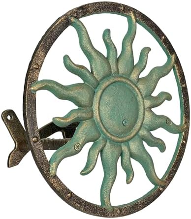 Zeckos Garden Hose Holder Sun 11.5 Inch Cast Iron Verdigris Bronze by Zeckos