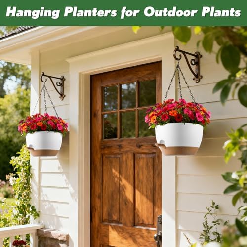 13-inch Oversized Hanging Planter Set of Two,Planters for Indoor and Outdoor Plants.Place Plant pots Across Diverse Settings Including windowsills,Living Room,and Gardens.White-Brown - Image 5