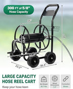 Outvita 300 Ft Garden Hose Reel Cart, Heavy Duty 4 Wheels Water Cart, Green - Image 3